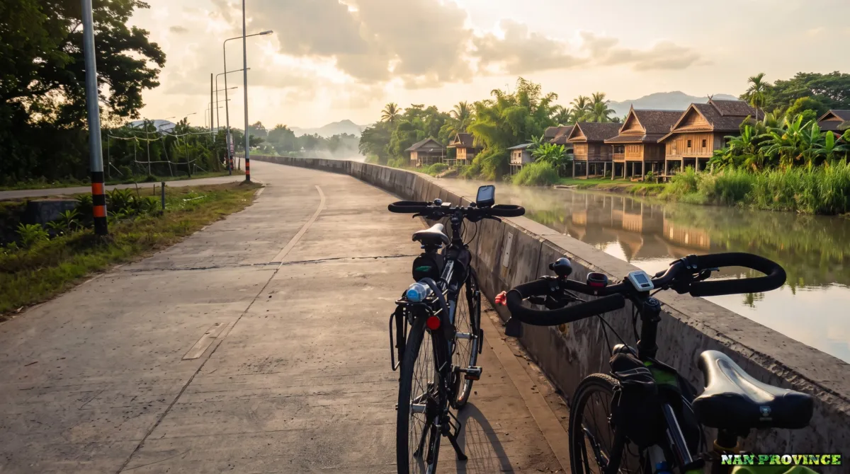 Tranquil riverside riding along the scenic banks of the Nan River